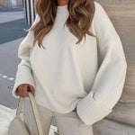 Women's Round Neck Long Sleeve Oversized Plush Knitted Thick Warm Pullover Sweater Top