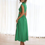 Stand Collar Solid Color Hollow Waist Long Dress