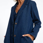 Nadorine Casual Slim Fit Long Blazers Denim Frock Coat