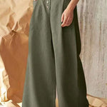 Cotton linen solid color high waist fashion casual trousers