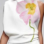 Loose Sleeveless Floral Printed High Neck Vest Top