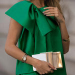 Sleeveless Bowknot Pleated Split-Joint Round-Neck Maxi Dresses