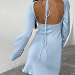 Nadorine Elegant Backless Lace-up Bell Sleeve Ruffled Hem Mini Dress for Women Casual Going Out Summer 2026