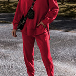 Racing Red Solid Color High Low Pullover and Pants Set