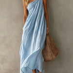 Elegant Pink One-shoulder Sleeveless Maxi Dress