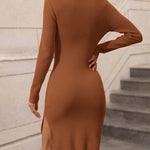Long Sleeve Side Slit Color Block Patchwork Sweater Dress