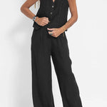 Women Casual Linen Waistcoat Two Set Suits