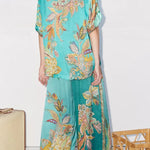 Somewhere Sunny Satin Botanical Print Elastic Waist Pocket Wide Leg Pants