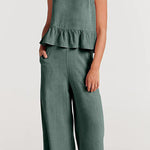 Sleeveless pleated vest wide-leg cropped pants casual suit
