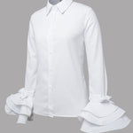 Flared Sleeves Bow-Embellished Falbala Solid Color Lapel Blouses&Shirts Tops