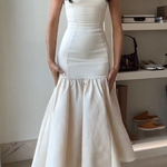 Graceful Silhouette Square Neck Wide Strap Drop Waist Midi Dress