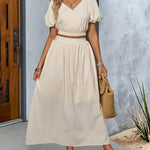 Two Piece Outfits Casual Lounge Sets Ruffle Sleeve Crop Tops and Long Skirts Suits