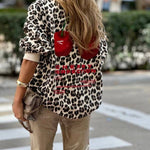 Unique Modern Feel Leopard and Cherry Print Casual Sweatshirt
