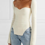 Square Neck Ribbed Knitted Sweater
