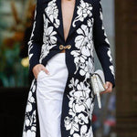 Long Sleeves Loose Flower Print Notched Collar Blazer Outerwear