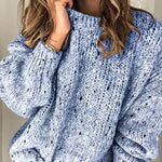 Lazy style thick needle hollow loose round neck sweater