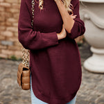 Irregular Hem Side Split Loose Pullover Turtleneck Sweater