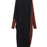 Casual Loose Split-Joint Contrast Color High-Neck Long Sleeves Dress