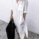 Lapel Casual Shirt Dresses Long Sleeve Pocket Sommer Maxi Dresses