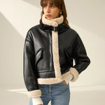 Loose Lapel Thick Velvet Imitation Leather Jacket