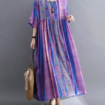 Vintage Side Pocket Striped Floral Printed Midi Dress