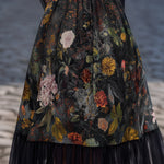 Pleated Sheer Long-Sleeve Floral Midi Dress