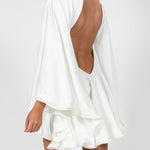 Solid Color High-Neck Backless Flared Sleeves Mini Dress