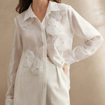 Long Sleeves Applique Split-Joint Lapel Blouses&Shirts Tops