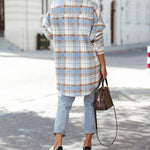 Nadorine Button Down Oversized Flannel Plaid Print Shirt Jacket