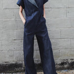 High Waisted Loose Solid Color V-Neck Jumpsuits
