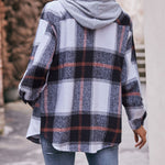 Nadorine Casual Mid-length Plaid Shirt Hooded Jacket