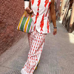 Good Luck Linen Blend Koi Pattern High Rise Elastic Waist Loose Pants