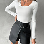 High Waist PU Leather Buckled Skorts