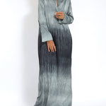 Ombre Print Long Sleeve Pleated Long Dress