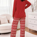 Women's Two Piece Pajamas Set Christmas Tree Slogan Print Top and Fair Isle Print Pants Casual Lounge Set