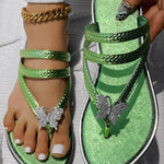 Butterfly Pattern Rhinestone Toe Post Flip Flops