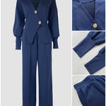 Women's 2 Piece Set V-Neck Cinched Waist Gigot Sleeve Top and High Waist Wide Leg Pants Elegant Set
