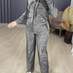 2 Pieces Outfit Long Sleeve Zip Up Drawstring Hoodie Coat and Casual Elastic Waist Seam Front Straight Leg Pants Set