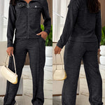 Women's Casual Tracksuit Set Zip Up Long Sleeve Lapel Jacket and High Waisted Straight Leg Pants Lounge Set with Pockets