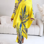 2 Pieces Outfit Plants Print Cold Shoulder Batwing Sleeve Top and Casual Wide Leg Pants Set