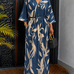 Women's Oversized Floral Kaftan Maxi Dress V Neck Batwing Sleeve Hollow-out Beach Robe Long Dress with Pockets