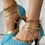 Glitter Cross Strap Buckled Latin Dance Pumps