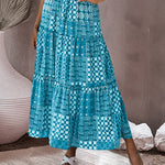 Tiered Paisley Print Long A-Line Skirt Boho Holiday Maxi Skirts