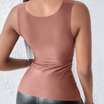 U-Neck Sleeveless Tank Seamless Skinny Layering Top with Built-In Bra