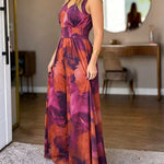 Women's Tie Dye Print Mesh Jumpsuit V Neck Shirred Waist Wide Leg Overalls Backless Sleeveless Jumpsuit with Pockets