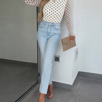 Women's Mesh Polka Dot Top Lined Sheer Long Sleeve Tee Crewneck Slim Fit Layering Under Base Top with Thumbholes