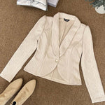 Women's Shawl Collar Crop Jacket Argyle Cable Knit Textured Slim Fit Short Blazer Elegant Single Breasted Work Outwear