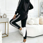 Women's Contrast Side Striped Athletic Set Drawstring Hoodie Top and Jogger Sweatsuit Casual Sweatpants Set with Pockets