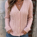 Women's Sequin Cable Knit Cardigan V Neck Button Down Slim Fit Long Sleeve Sweater