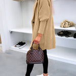 Notched Collar Long Sleeve Single Breasted Coat Casual Mid-legth Fuzzy Coat with Pockets